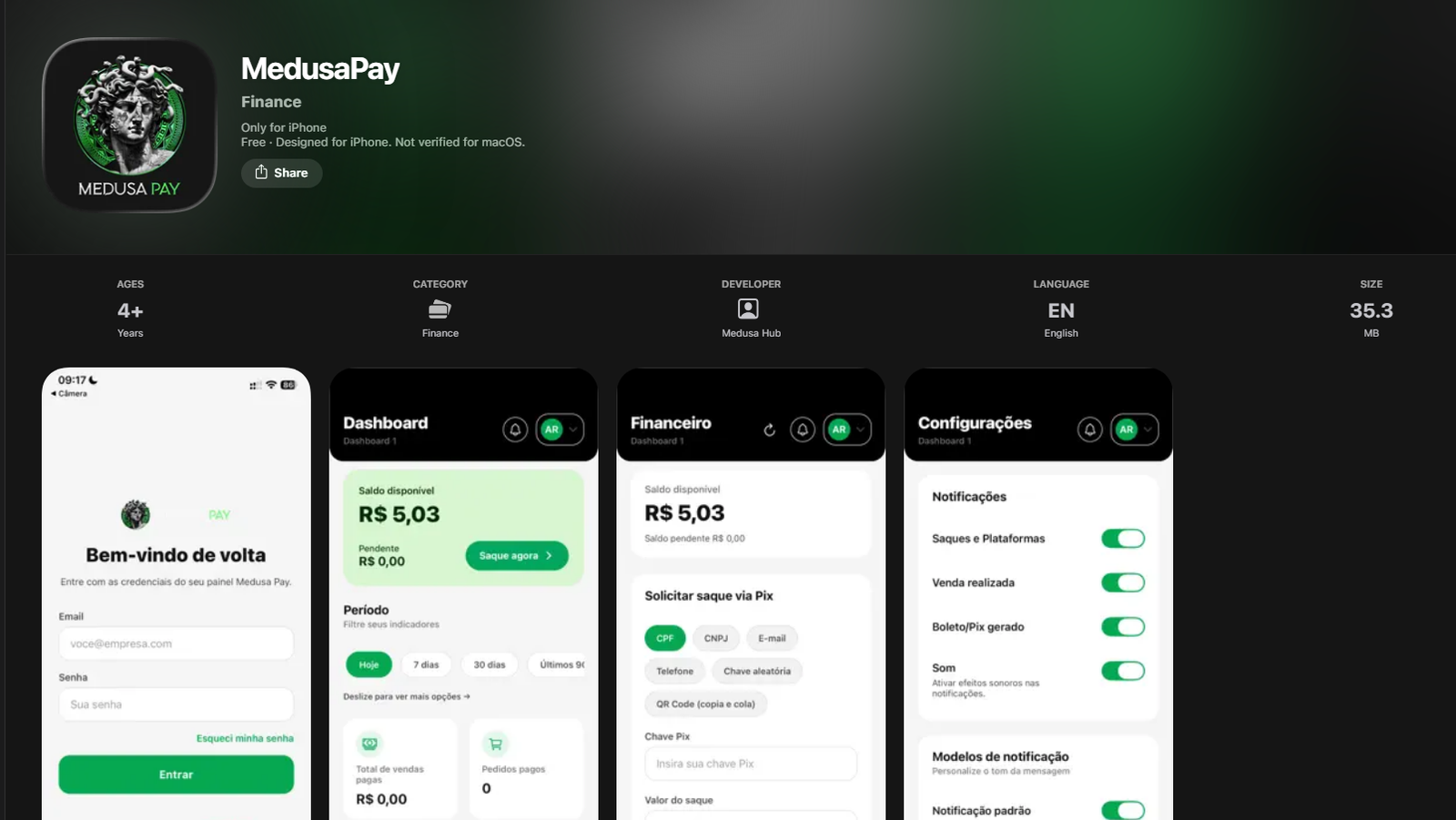 MedusaPay - aplicativo mobile